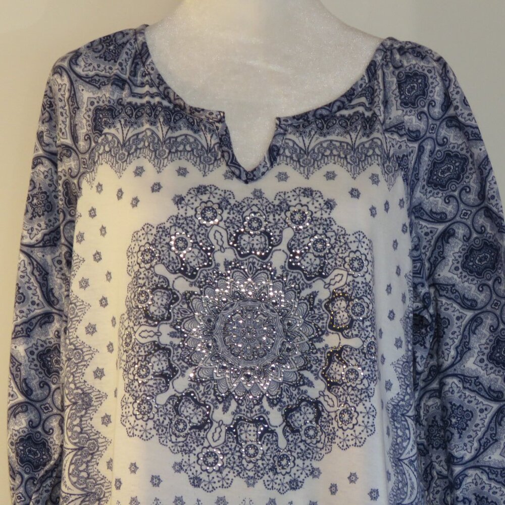 Christoper & Banks 3/4 Sleeve Pullover Embellished Blouse Size M (C833)